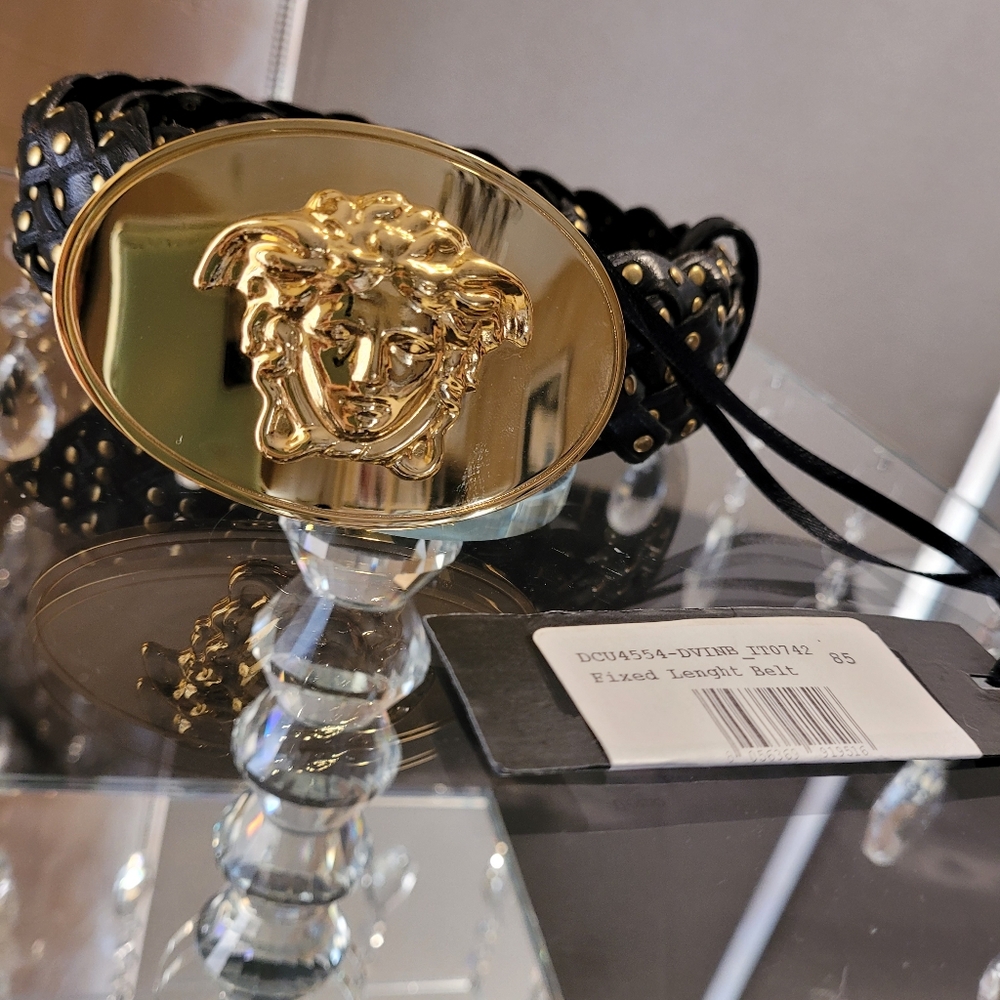 Versace Medusa Medallion Black and Gold Braided Studded Belt. Rare Find 85/34 - Picture 17 of 17